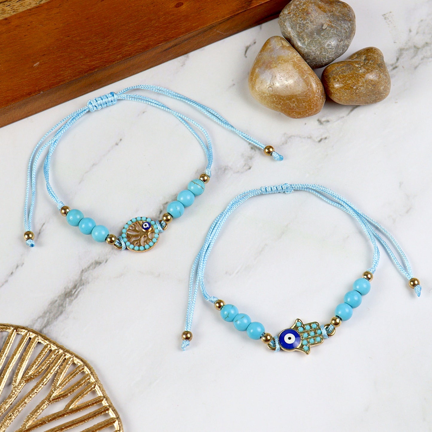 Evil Eye smart bracelet set of two — beaded bracelets, laid flat