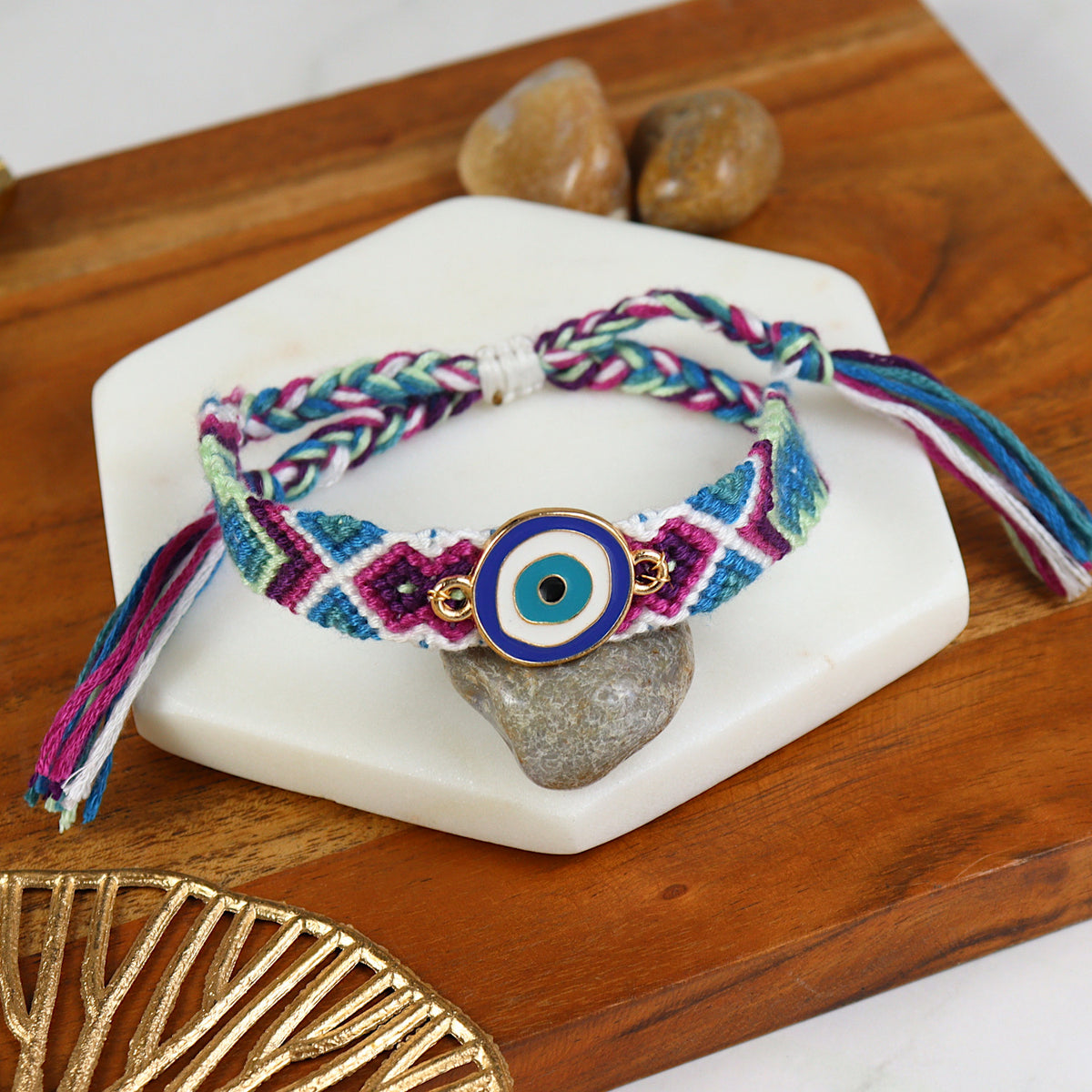 Evil Eye woven smart bracelet, laid flat