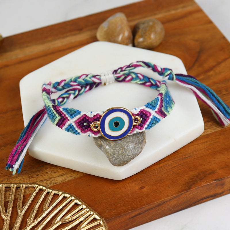 Evil Eye woven smart bracelet, laid flat