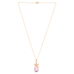 Pastel pink crystal necklace worn, shown with matching drop earrings