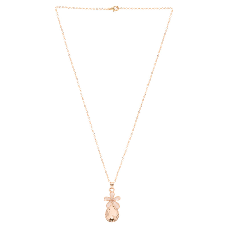 Golden crystal necklace worn, shown with matching drop earrings