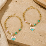 Gold beaded BFF charm friendship bracelet set of 2, laid flat
