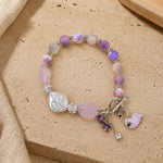 Lavender beaded Swan charm bracelet, laid flat