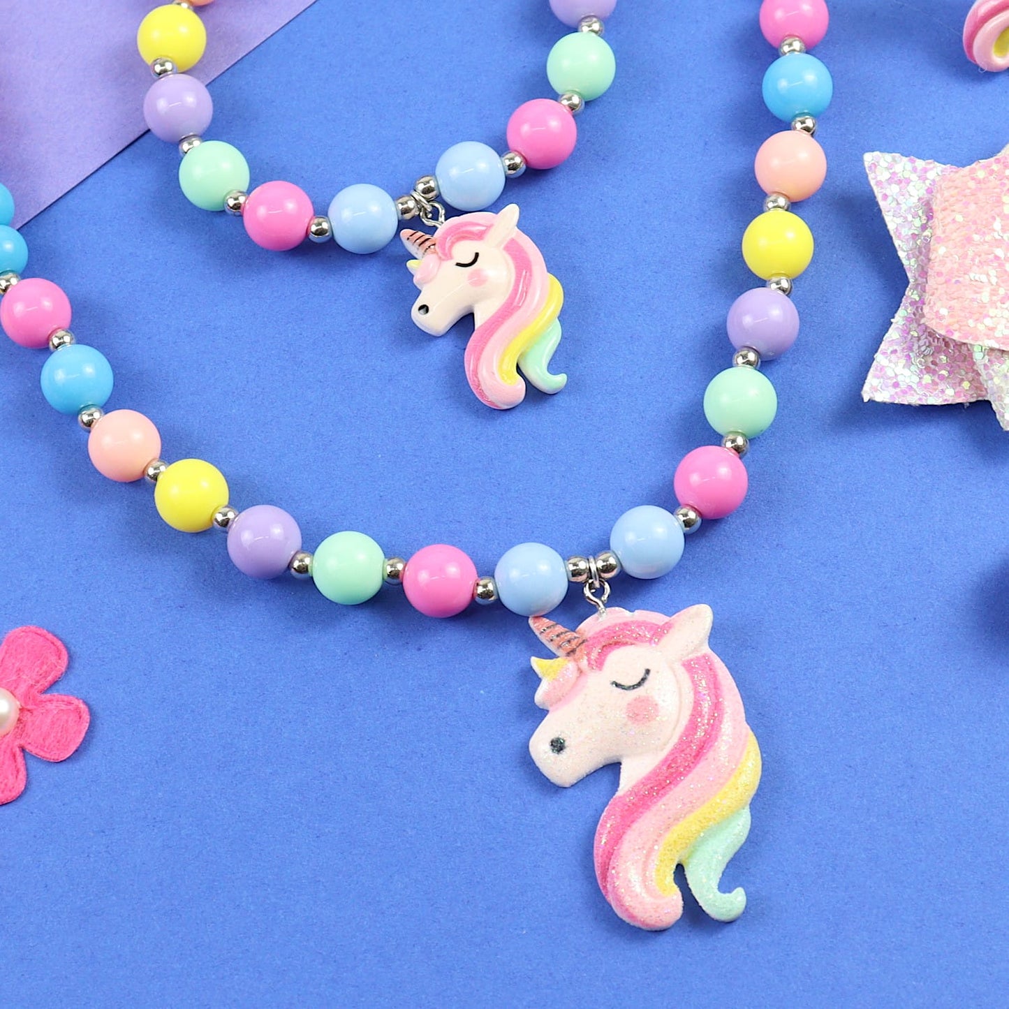 Unicorn Beaded Necklace Bracelet Finger Ring Hair Clip Jewellery Set