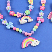 Load image into Gallery viewer, Rainbow Charm Beaded Necklace Bracelet Hair Clip Jewellery Set
