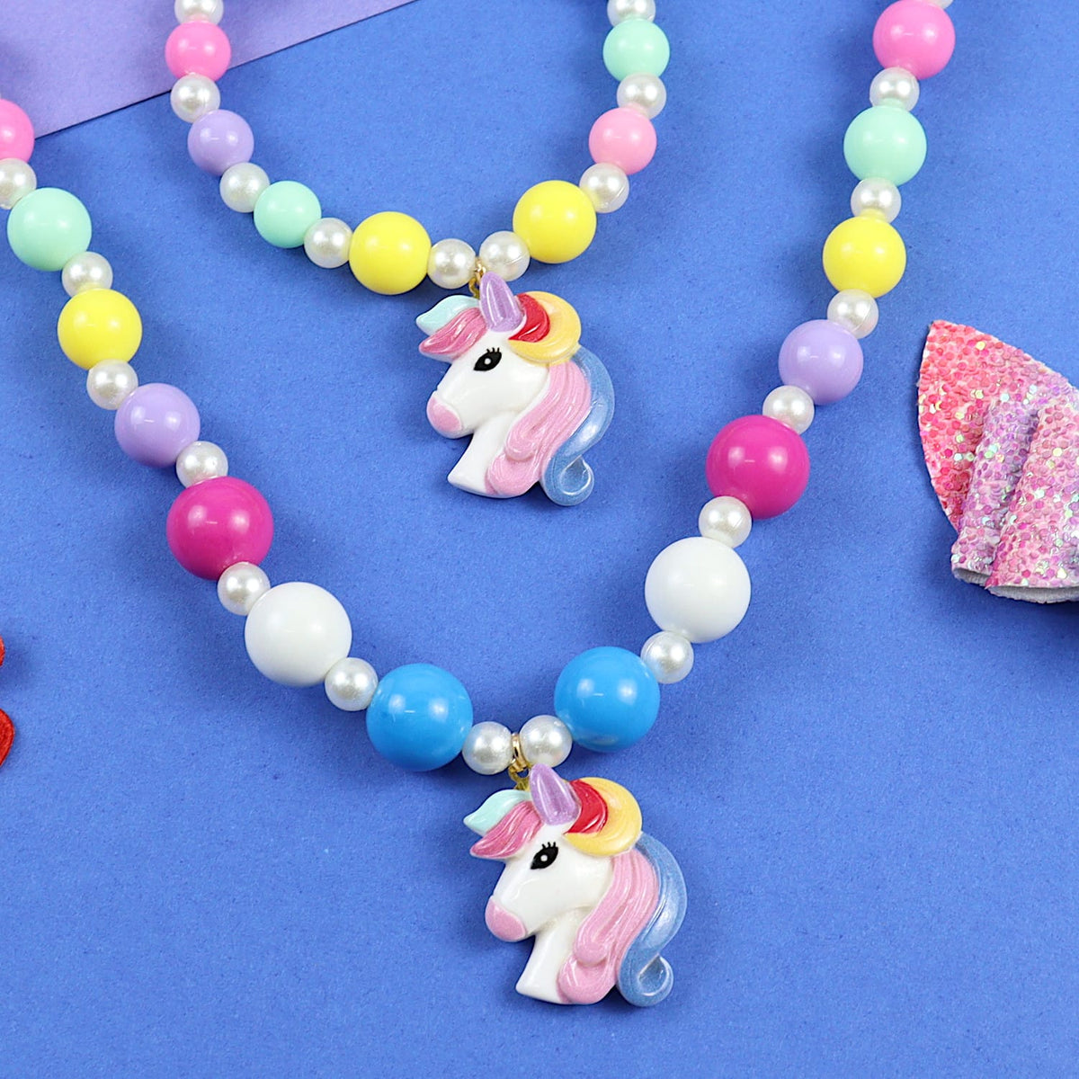 Unicorn Beaded Necklace Bracelet Hair Clip Jewellery Set