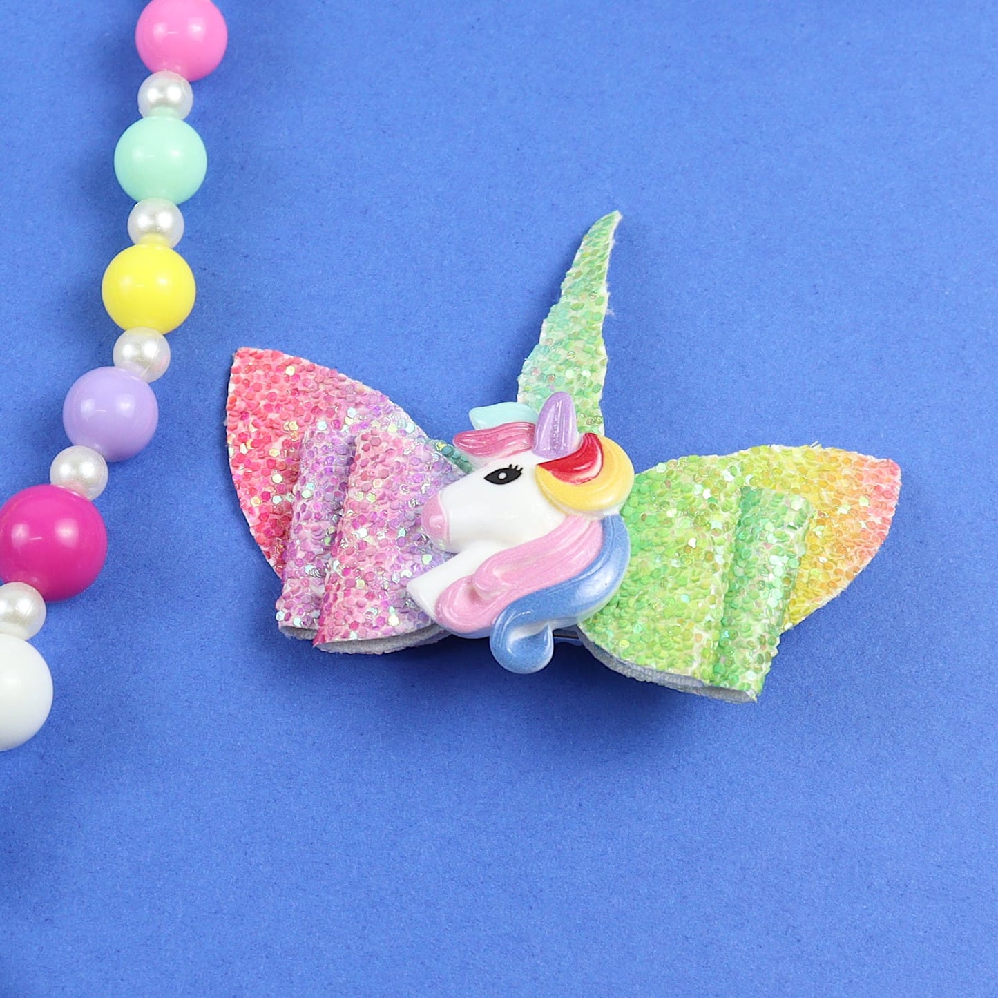 Unicorn Beaded Necklace Bracelet Hair Clip Jewellery Set