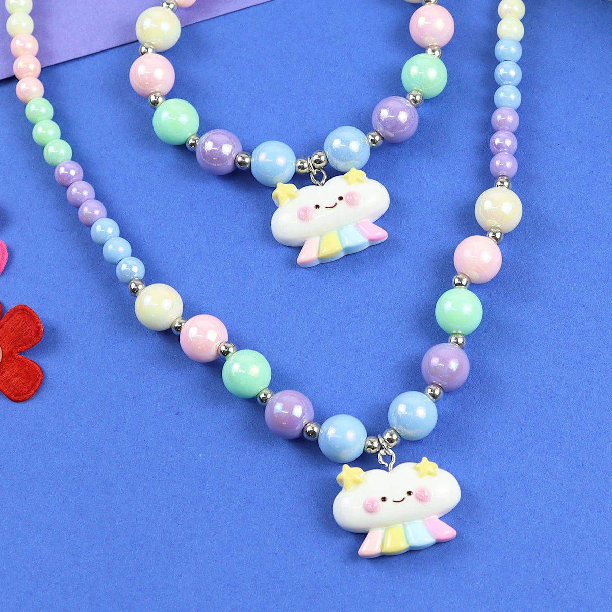 Smiley Cloud Charm Necklace Bracelet Set