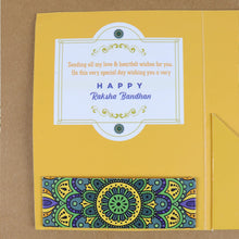 Load image into Gallery viewer, American Diamond Om Ganesh Trishul Rakhi in Greeting Card with Roli Chawal
