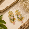 Kundan Earrings with Pink Stone and Green Enamel
