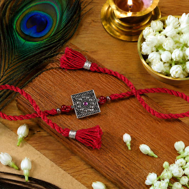 Square Ruby Oxidised Rakhi