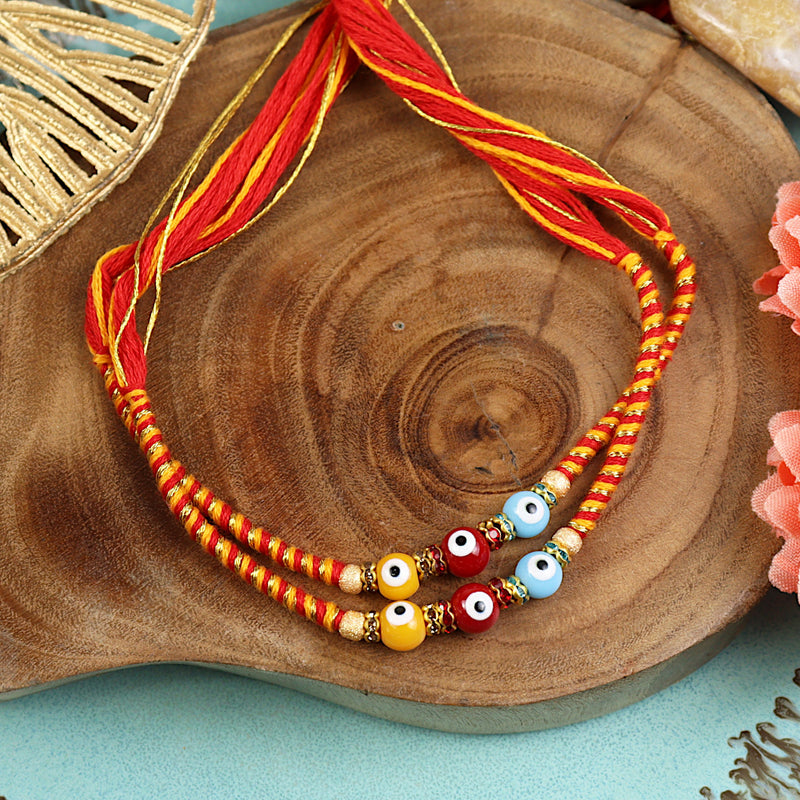 Set of of 2 Evil Eye Bead Fancy Thread Rakhis