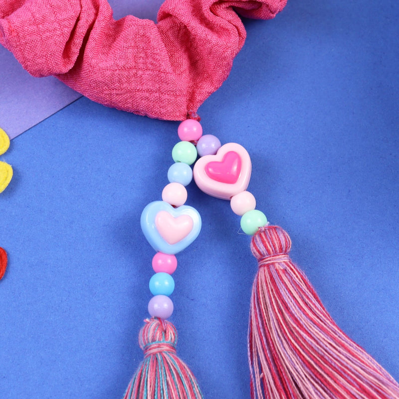 Fabric Hair Tie with Heart Charm Tassel