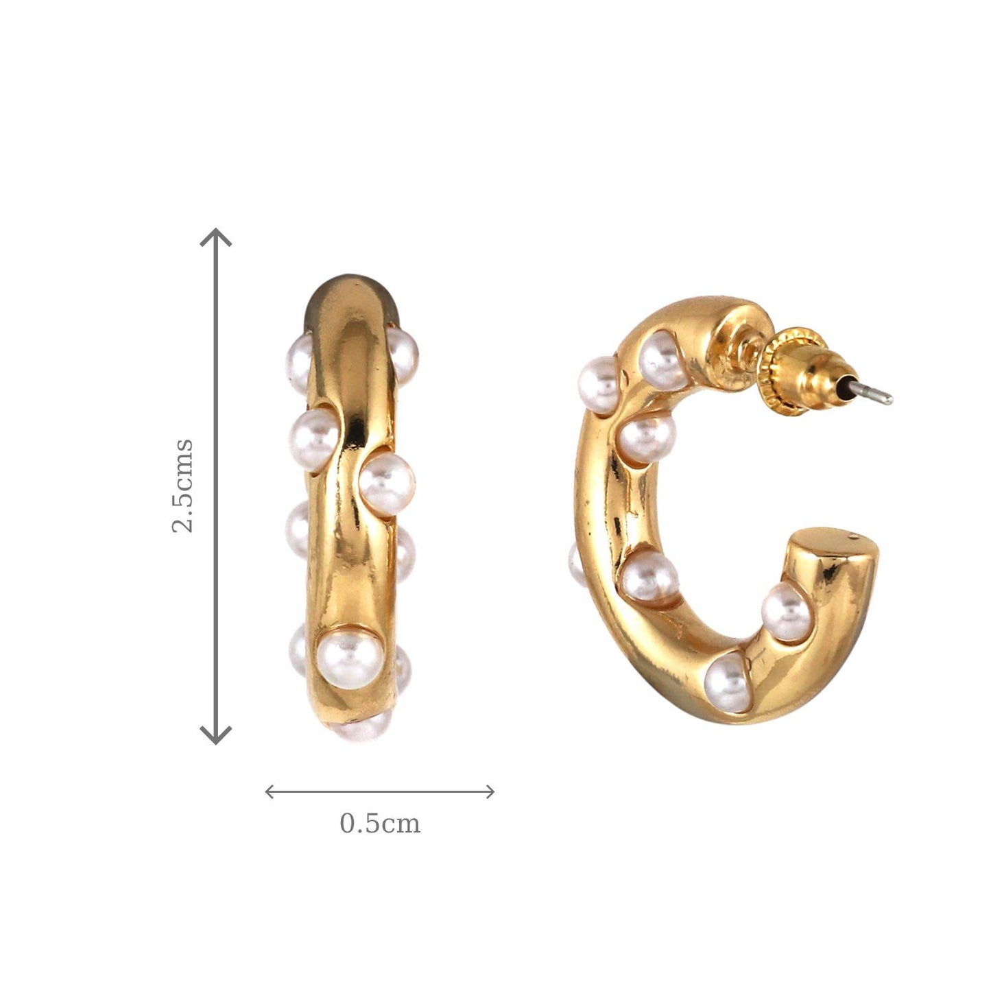 Gold Tone Beaded Half Hoop Earrings