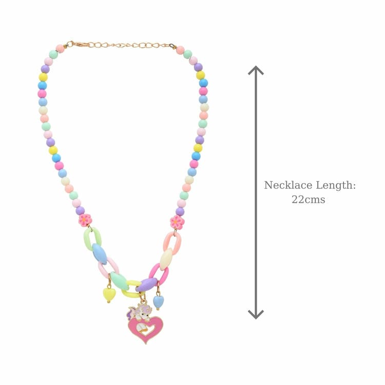 Unicorn Heart Necklace Beaded Bracelet Jewellery Set