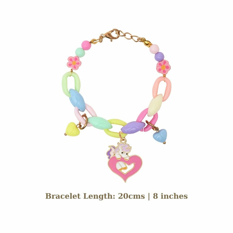 Unicorn Heart Necklace Beaded Bracelet Jewellery Set