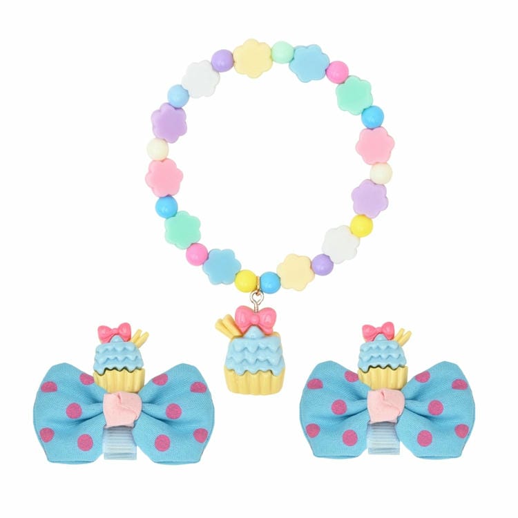 Set of 2 Cupcake Hair Clips with Beaded Bracelet Combo