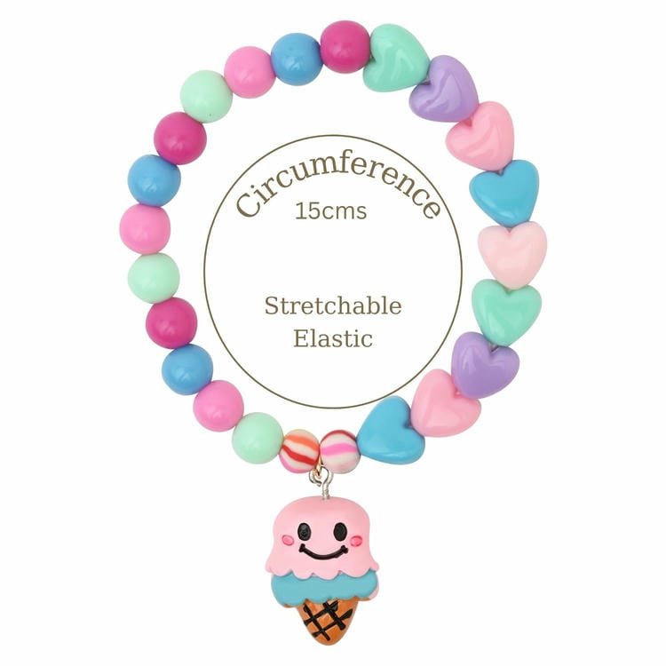 Set of 2 Smiling Ice-Cream Hair Clips with Beaded Bracelet Combo