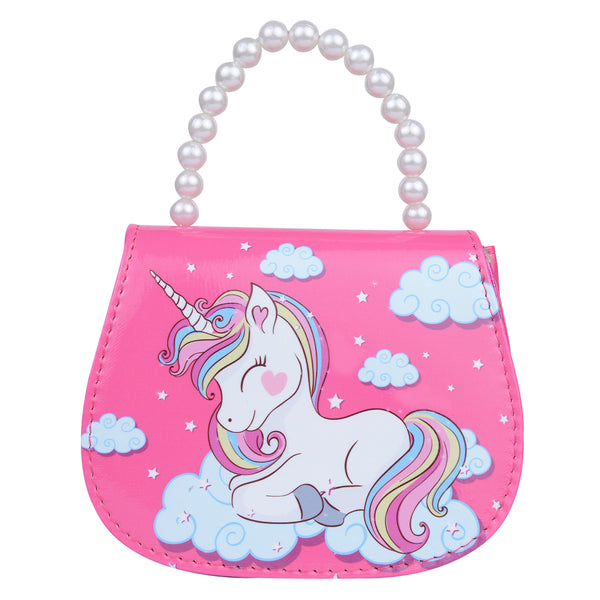 Pink Unicorn Sling Bag with Beaded Handle