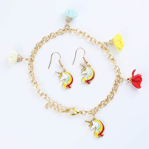 Unicorn Chain Bracelet & Earrings Set
