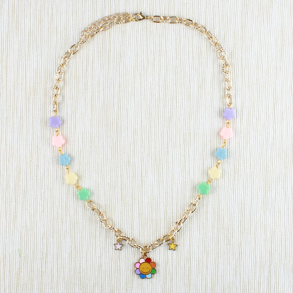 Colourful Smiling Flower Necklace & Bracelet Set for Girls