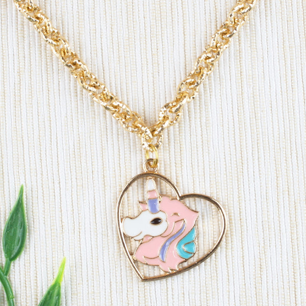 Pink Unicorn Charm with Beads Chain Necklace