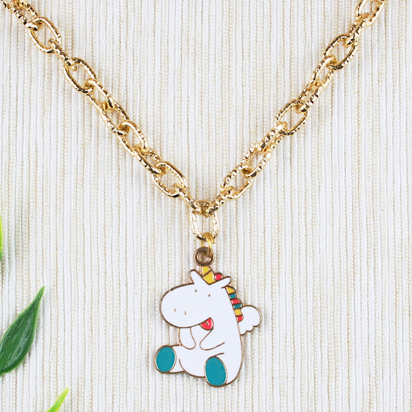 White Unicorn Charm with Beads Chain Necklace