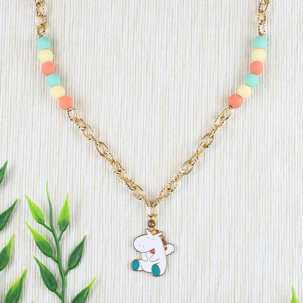 White Unicorn Charm with Beads Chain Necklace