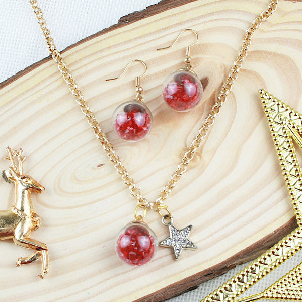 Red Crystal Balls Necklace & Earrings Set