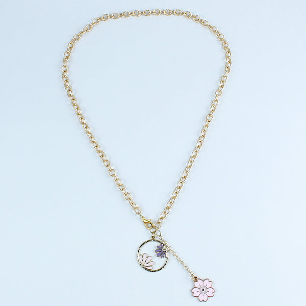 Floral Pink Charm Chain Necklace for Girls