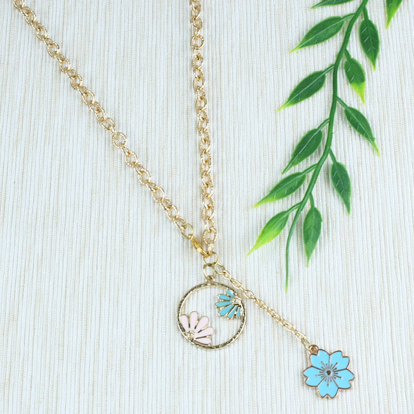 Floral Blue & Pink Charm Chain Necklace for Girls