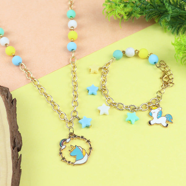 Unicorn Star Necklace & Bracelet Set - Blue