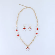 Load image into Gallery viewer, Christmas Santa Moon Necklace Earrings Set - Red &amp; White
