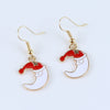 Christmas Santa Moon Necklace Earrings Set - Red & White