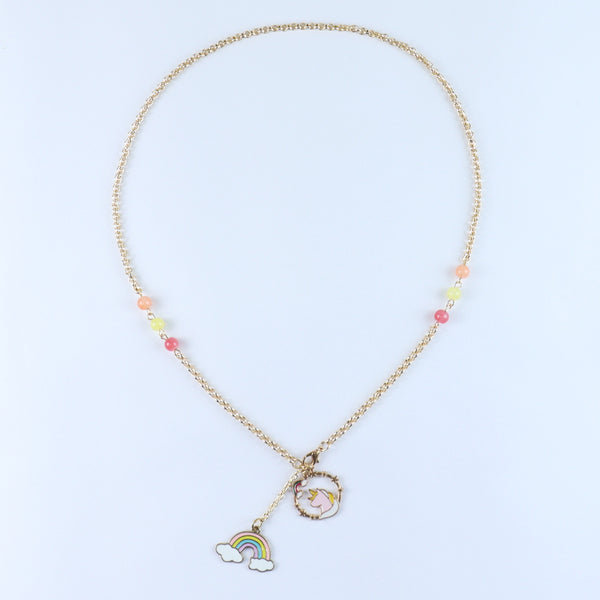Unicorn Rainbow Charm Necklace - Pink