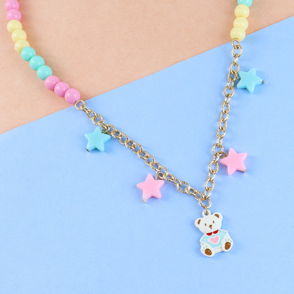 Teddy Bear Charm Necklace - Pink