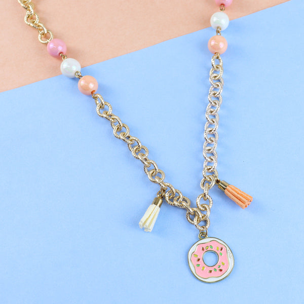 Donut Charm Necklace - Pink