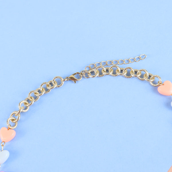 Heart Charm Bracelet & Necklace Set - Pink