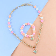 Load image into Gallery viewer, Heart Charm Bracelet &amp; Necklace Set - Pink
