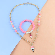 Load image into Gallery viewer, Ice-Cream Charm Bracelet &amp; Necklace Set - Pink

