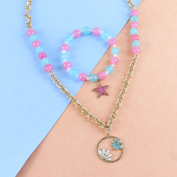 Star Charm Bracelet & Necklace Set - Pink