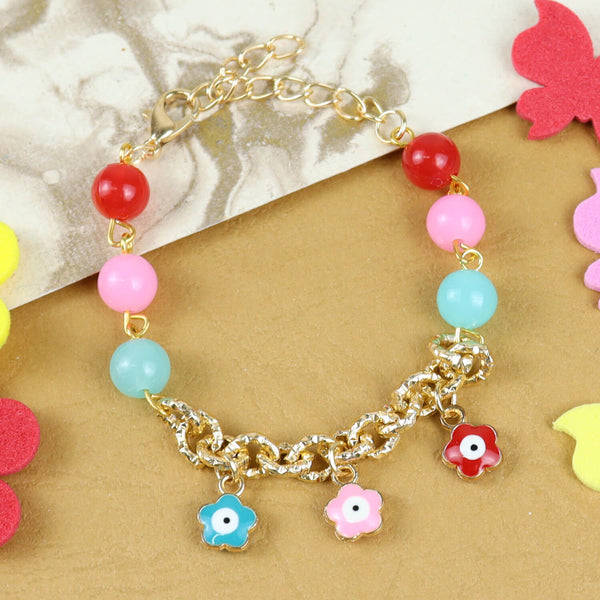 Evil Eye Floral Charm Chain Bracelet for Girls 