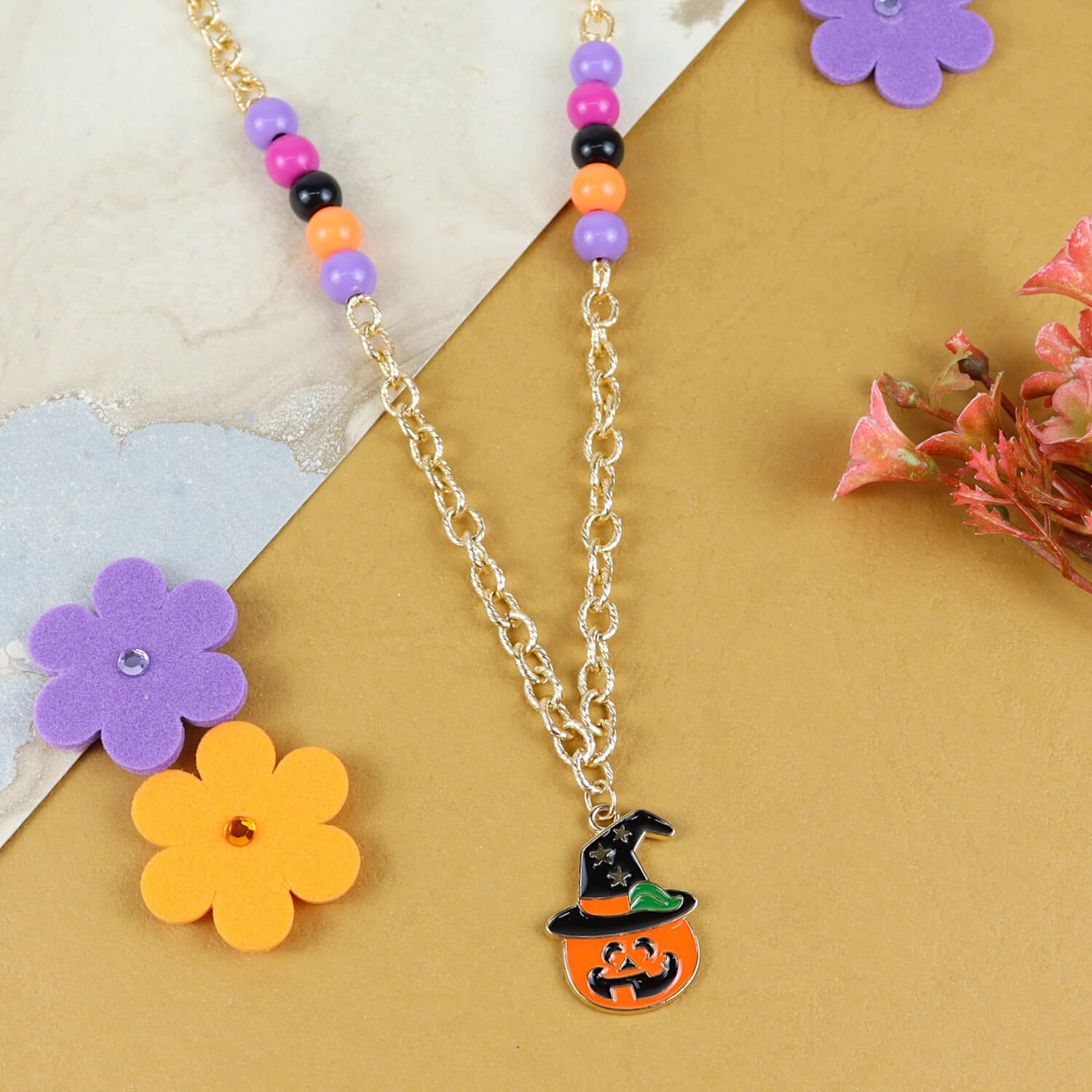 Halloween Pumpkin Charm Goldtone Necklace | Wholesale Accessory Market