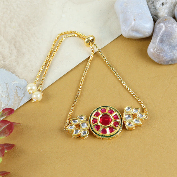 Kundan Stone Bracelet for Girls Red