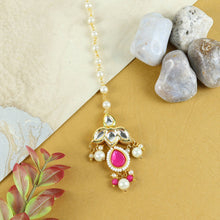 Load image into Gallery viewer, Kundan Studded Handcrafted Maang Tikka for Girls Pink
