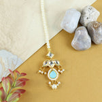 Kundan Studded Handcrafted Maang Tikka for Girls Blue