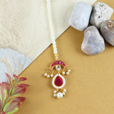 Kundan Studded Handcrafted Maang Tikka for Girls Red