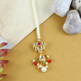 Kundan Studded Handcrafted Maang Tikka for Girls Red