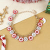 Christmas Moon Button Charms Chain Bracelet Red::Silver