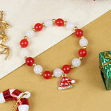 Christmas Cap Charm Beaded Bracelet Red::White